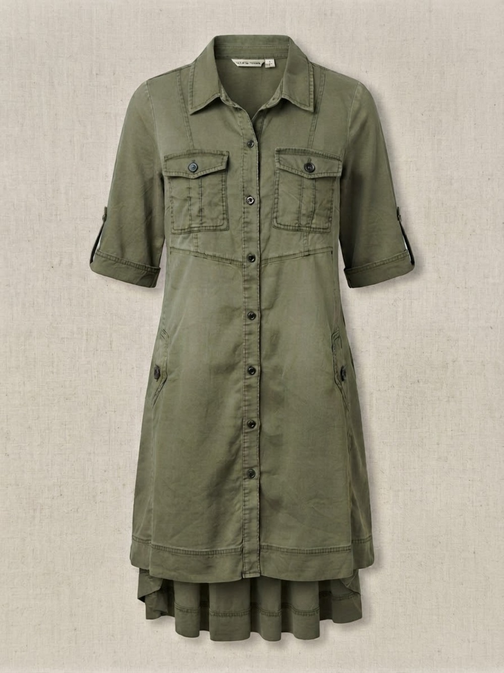 Holding Horses for Anthropologie Olive Green Utility Shirt Dress - Size 8P